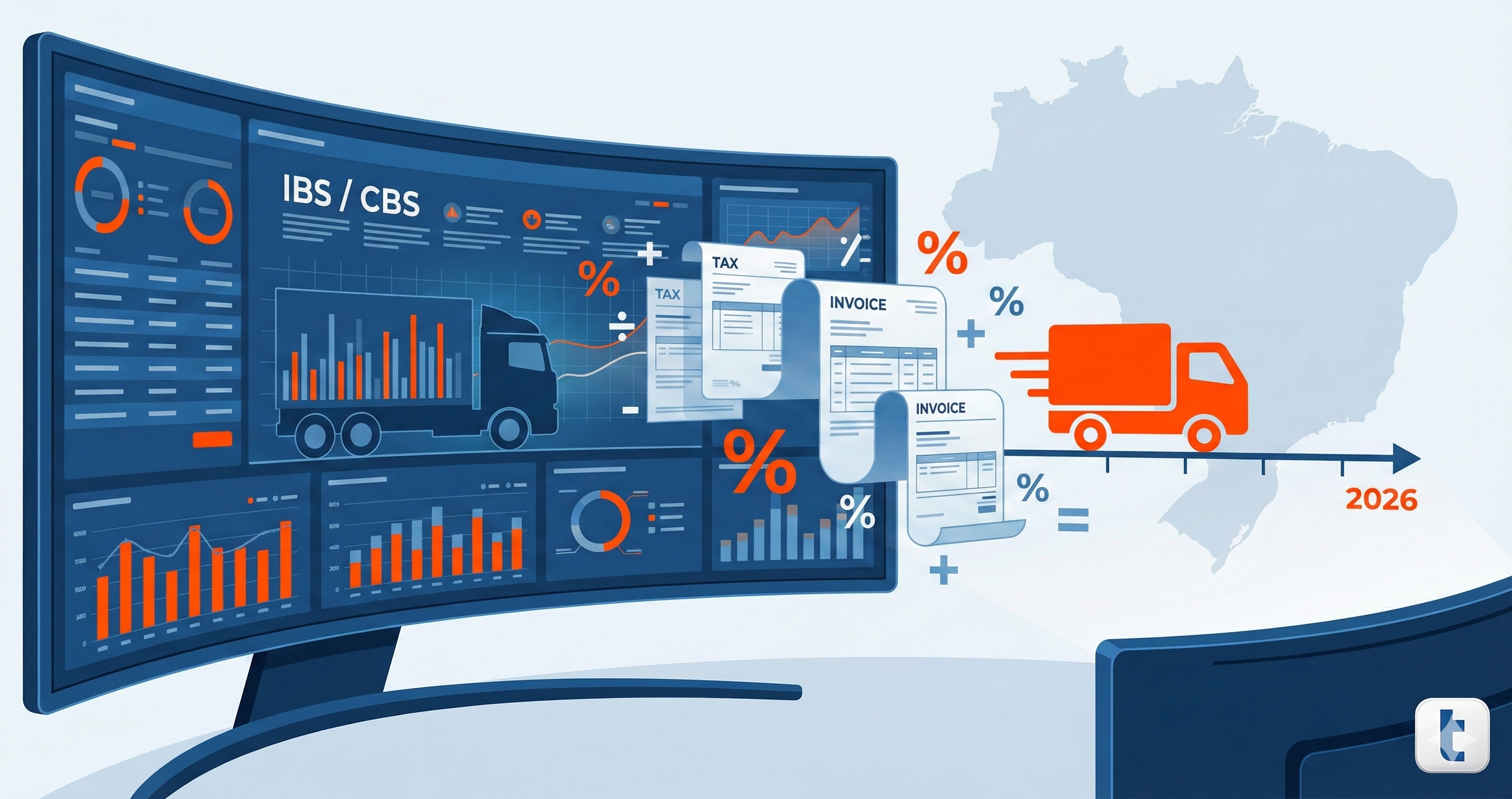 Reforma Tributária 2026 - Dashboard SmartGT mostrando IBS e CBS com caminhão e mapa do Brasil