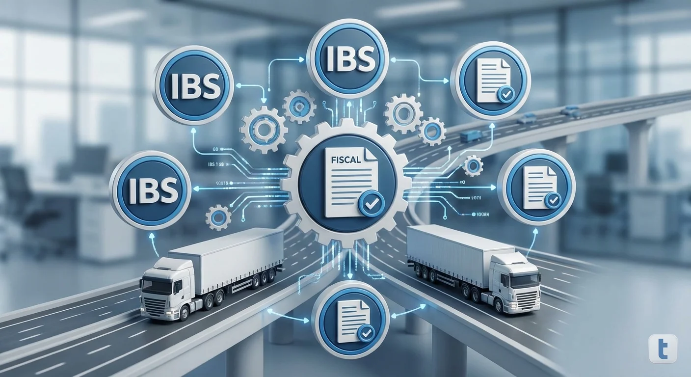Dashboard fiscal moderno comparando IBS e CBS, os novos impostos da Reforma Tributária para transporte de cargas